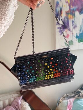Kurt Geiger London Black Rainbow Crystal-Embellished Evening Bag